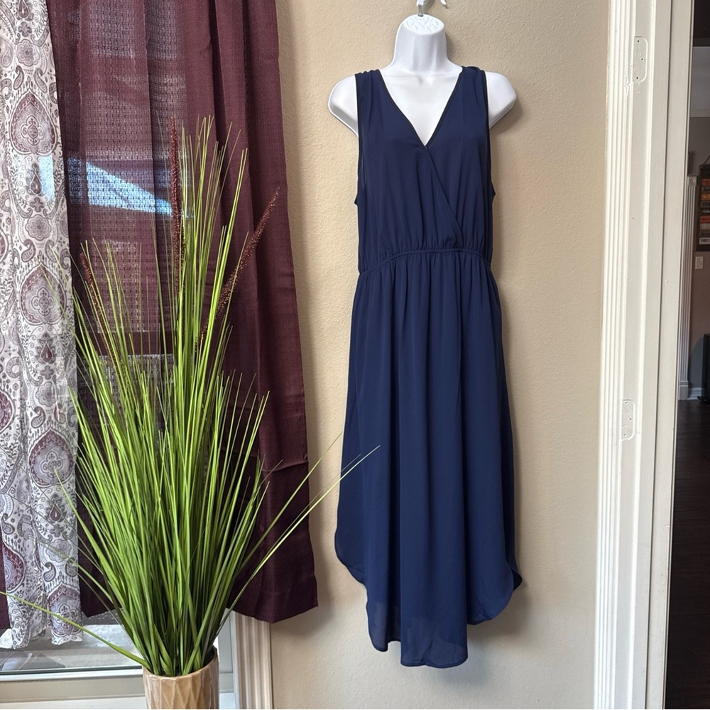 #713 Beachsissi Navy blue sleeveless Smocked Waist Chiffon Maxi dress size large